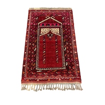 El Dokuma Afgan Halısı Seccade 73x120 Kırmızı %100 Yün Kök Boya Namazlık Kırmızı