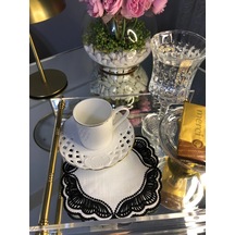 Majestik Siyah Dalgalı Nakış Peçete 2'li Set 15x15cm Premium Kokteyl Sunum Peçetesi Çok Renkli