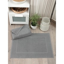2'li Diyagonal Çizgili Ayak Havlusu Seti - %100 Pamuk Havlu Takımı - 50x70 Cm Antrasıt Antrasit