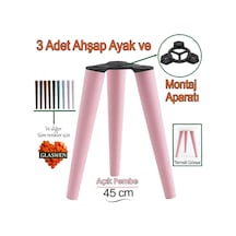 3 Adet Ahşap Ayak 45 Cm Açık Pembe M8 Civatalı Bağlantı Aparatlı Mobilya Tabure Sehpa Masa Destek Ayağı Pembe