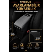 Trobus Opel Astra K 2015-2021 Uyumlu Ayarlanabilir Ayaklı Kolçak Kol Dayama Bardaklıklı Gri