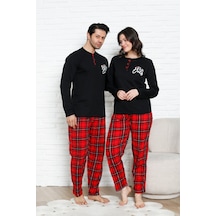 Enisena Kadın Pijama Takımı - Ekose Altlı- Eş Versiyonlu -12581 Siyah