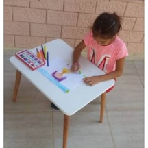 Depolife Ilk Ofisim Çocuk Ders Çalışma Masası Ahşap Konik Ayaklı