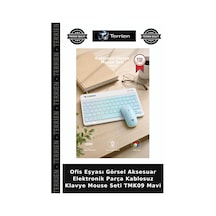 Ofis Eşyası Görsel Aksesuar Elektronik Parça Kablosuz Klavye Mouse Seti Tmk09 Mavi