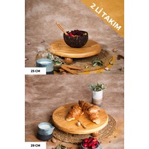 2 Li Risustop Ayaklı 25 Cm Ve 29 Cm Ahşap Pasta Sunum Tabağı