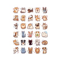 30 Adet Kedi Ve Köpek Sticker Seti - Laptop Defter Telefon İçin Çok Renkli