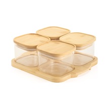 Mienn 4'lü Cam Kahvaltılık - Şeffaf / Açık Kahverengi - 10x10 Cm Renkli