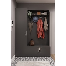 Lüks Çok Raflı Portmanto Askılı Vestiyer %100 Mdf Çok Raflı Ayakkabılık V01 Antrasit
