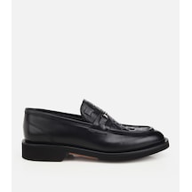 Hotiç Erkek Deri Siyah Örme Metal Detaylı Klasik Loafer