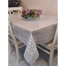 Dantel Kenarlı 120x150 Cm Pvc Muşamba Silinebilir Papatya Desenli Masa Örtüsü Beyaz
