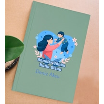Bk Gift Kişiye Özel İsimli Dtf Anneler Günü Tasarımlı Yeşil Sert Kapaklı Defter-6, Anneye Hediye Kobitmeyencom30668 Bk Gift