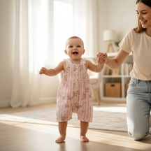 Ürünya Kız Bebek Çiçek Desenli Askılı Sıfır Kollu Kısa Tulum Pembe
