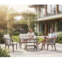 Tu Tienda Kartepe 2 1 1 Rattan Bahçe Balkon Takimi,kahve Rattan/krem Kumaş Krem