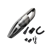 Portable Car Vacuum Cleaner 120w 7000pa Rechargeable Wet/dry Handheld Silver With 5 Attachments, 2000mah Battery, Hepa Filter, Usb Line, Manual