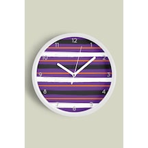 Renkli Çizgili Modern Tasarım Duvar Saati - 35cm - Önü Camlı Beyaz Kasa - Sessiz Mekanizma Beyaz