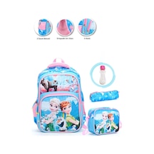 Mavi Love Elsa Anna Okul Çantası + Beslenme + Kalemlik + Suluk Frozen Sırt Çantası Atcık Çanta