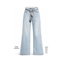 Miss Poem Kadın Açık Mavi Kemer Detaylı Yüksek Bel Wide Leg Jean Pantolon A.mavi