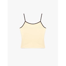 Koton Pamuklu Renk Kontrastlı Slim Fit U Yaka Askılı Bluz Sarı 6sak10236ek