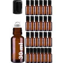 Çelik Roll On Şişesi 30 ML Sızdırmaz Siyah Kapaklı Amber Cam Şişe 25 Adet
