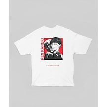 Ken Kaneki Baskılı Unisex Oversize Anime Karakter Tişört Beyaz
