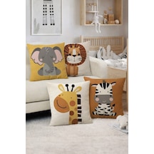 Bebek Odası Dekoratif Dörtlü Yastık Kılıfı Tatlı Hayvanlar Bebek & Çocuk Odası Dekor Kırlent Tatlı Hayvanlar 43 x 43 - 826889564