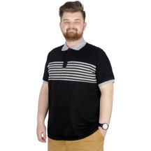 Mode Xl Büyük Beden T-shirt Polo Striped 22325 Siyah 001