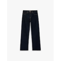 Koton Normal Bel Cepli Düğmeli Düz Paça Pamuklu Denim Pantolon - Straight Fit Jean Koyu İndigo 6sal40095md İndigo