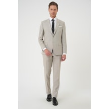 Efor Slim Fit Çift Yırtmaç Dokulu Esnek Klasik Bej Takım Elbise Tk 915 Bej