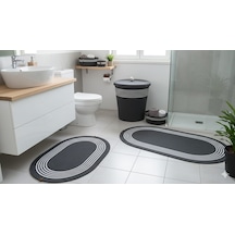 Banyo Takımı 6 Parça: Kirli Sepeti, Paspas, Organizer Sepet, Polip-tress Malzeme Antrasit - Beyaz