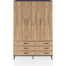 Hyperion Dolap 5 Raflı 6 Çekmeceli Tek Askılı 132x44x195 Antrasit-çam/çam Atlas Çam/atlas Çam