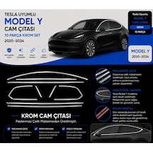 Tesla Model Y 2020 - 2024 Krom Tam Tur Cam Çıtası 10 Parça