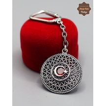 Yakut Taşlı Ayyıldız 2 Sıra Model 925 Ayar Gümüş Oksitli Telkari Anahtarlık 201025153 Gümüş
