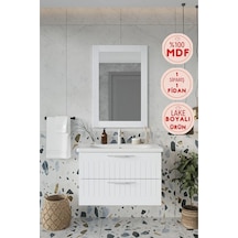Erguvan Gümüş Kulp Beyaz Demonte 80 Cm Lavabolu Banyo Dolabı Ayna Lavabo Beyaz