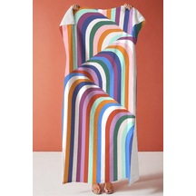 Renkli Geometrik Çizgili Modern Plaj Havlusu - Retro Bohem Çok Renkli Hızlı Kuruyan Mikrofiber Havlu Serin Yosun