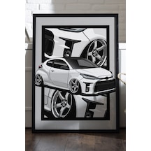 Toyota Gr Yaris Siyah Ahşap Çerçeveli Poster, Dekoratif Araba Duvar Tablosu