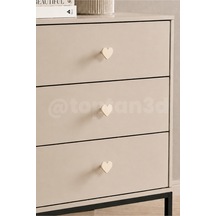 10 Adet - Açık Bej Kalp Dolap Kulpu, Mobilya Kulbu - Çocuk Odası Kulp, Kalp Kulp -4 Cm - Kulp Vidası Dahildir Sarı
