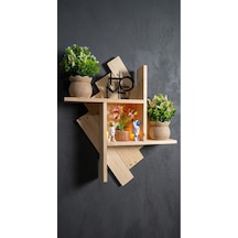 Dekoratif Ahşap Duvar Rafı 60x50x10 Cm - Çift Taraflı Bantlı Montaja Hazır - Vidasız Duvar Kitaplığı Bej