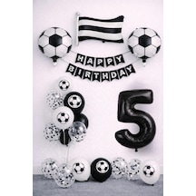 Siyah Beyaz Futbol Temalı 5 Yaş Doğum Günü Balon Seti Beyaz - Siyah