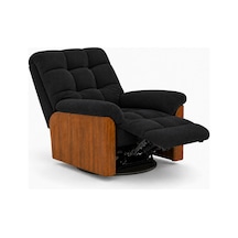 Smarto Relax Porto Tv Koltuğu Elektrikli Masajlı Isıtmalı Döner Sallanan Ahşap Yan Panelli Polyester Kumaş Baba Koltuğu Siyah
