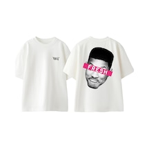 Thewert Will Smith Fresh Tasarım Sırt Baskılı Pamuk Beyaz Oversize T-shirt