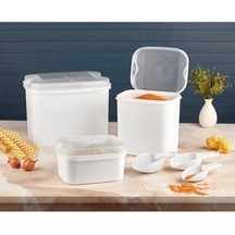 Masal Un Ve Bakliyat Kabı 10 Lt + 4,5 Lt + 1,6 Lt Beyaz Saklama Kabı Kürek, Beyaz-2959