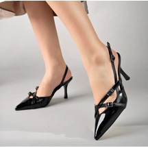 Aycan Shoes Kadın Çift Bantlı Toka Detaylı Rugan Topuklu Ayakkabı Milano 001
