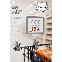 5 Adet - A6 Fiyatlık Mandallı Etiketlik Sepet Raf Askılık Fiyat Etiketi Çerçeveli Market Mağaza Gri