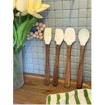 Bambu Saplı Silikon Mutfak Gereç Seti 4'lü Kahverengi