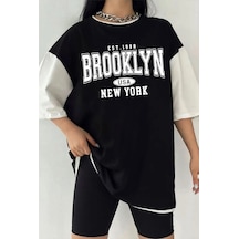 Çift Renk Brooklyn 1898 Baskılı Unisex Tshirt Beyaz