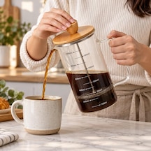 Bambu Kapaklı French Press, 1000 Ml Ölçülü Borosilikat Cam Filtre Kahve Ve Bitki Çayı Demliği, Cam Kulplu Diğer