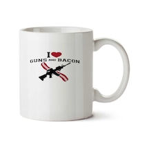 I Love Guns And Bacon İki Tarafı Baskılı Kupa Bardak Çok Renkli