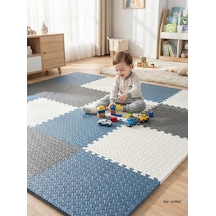 6 Parça 50x50 Puzzle Mat - 100x150 CM Kurulumlu Oyun Spor Matı Puzzle Halı Tatami 13M Beyaz - Lacivert - Siyah