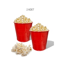 Toptanfoni Kırmızı Metal Popcorn Kutusu - Patlamış Mısır Kovası Kendinden Kabartma Desenli 2 Adet Kirmizi