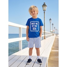 Civil Boys Meet My By The Sea Baskılı 2'li 3-9 Yaş Takım - Mavi Saks Mavisi